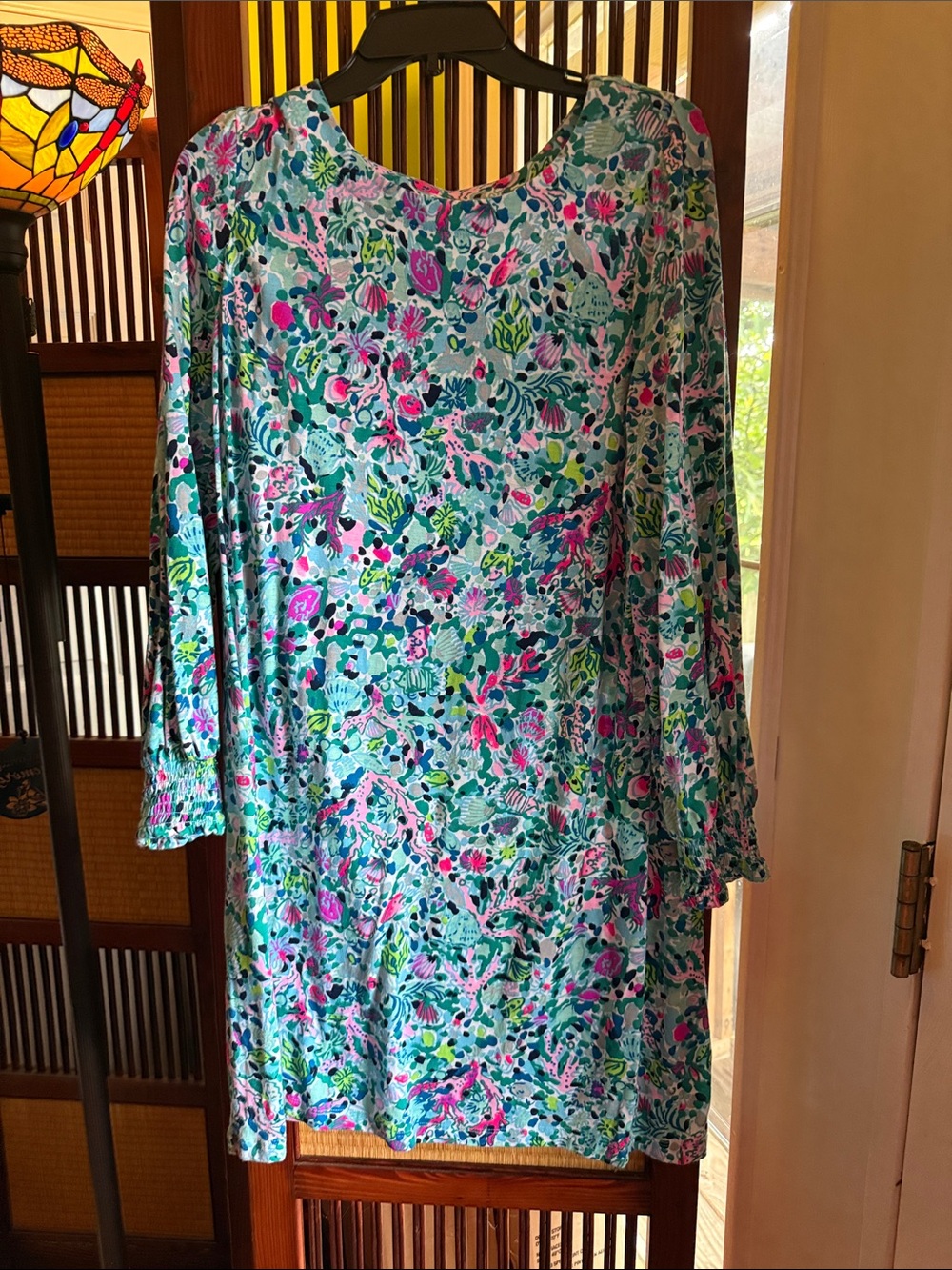 Lilly Pulitzer Floral Long Sleeve Shift Dress - Blue, Pink & Green